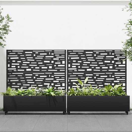 Casaphoria 72"x47" Metal Raised Garden Bed with Trellis(2 Pack), Outdoor Planter Box with Wheels & Drainage Holes for Climbing Plants, Flowers, Elevated Garden Kit with Privacy Screen, Black-Gerald