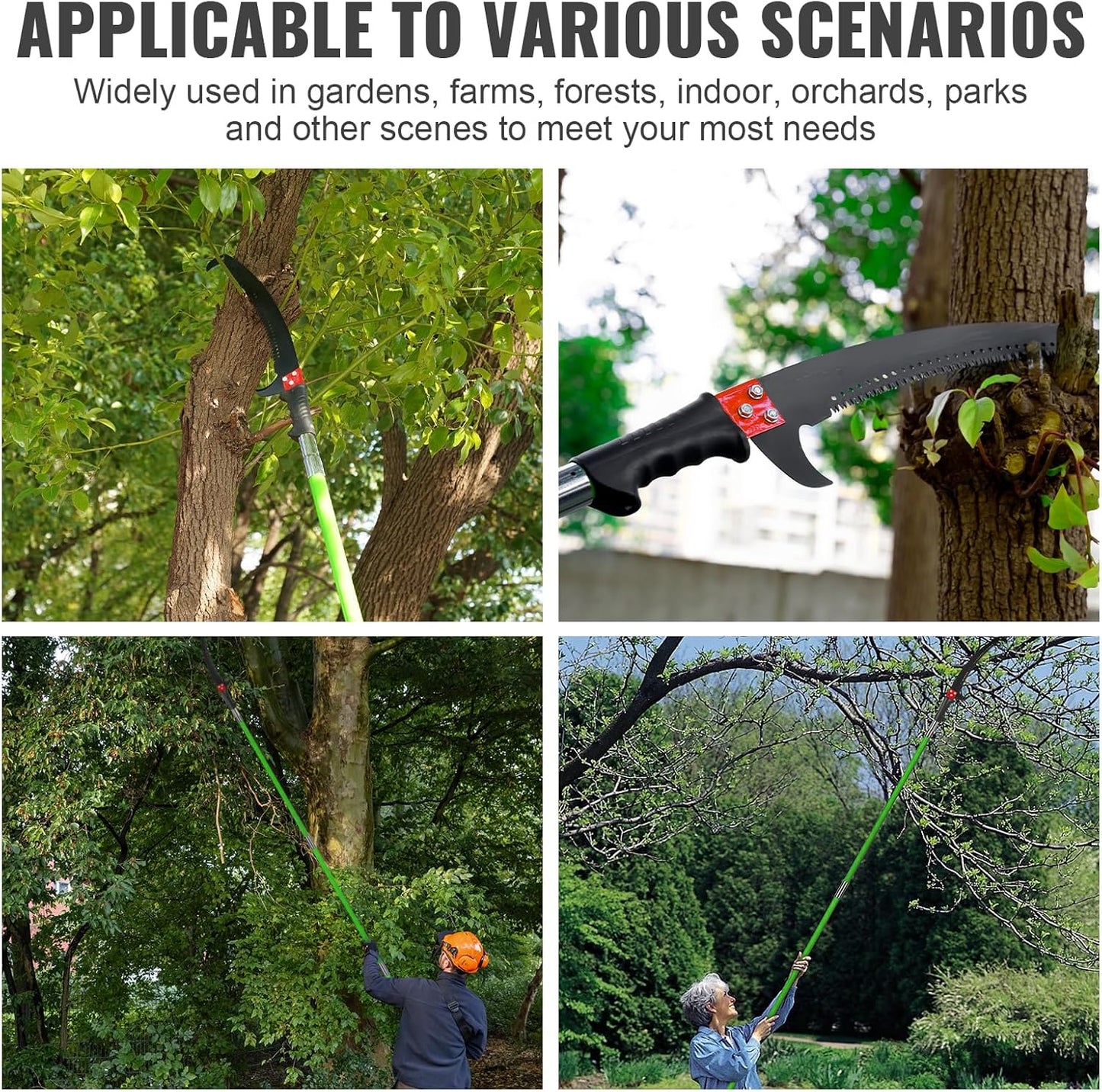 Manual Pole Saw 27ft Extendable Tree Pruner Manual Branches Trimmer Tree Branch Garden Tools Loppers Hand Pole Saws with Lightweight 8 Fiberglass Handles, for Pruning Palms and Shrubs