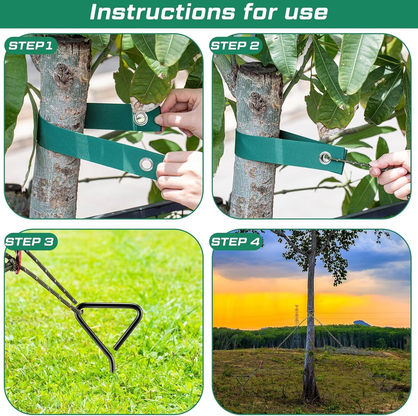 Sintuff 12 Set Tree Stakes and Supports Kit for Anti Hurricane Leaning Trees Straightening Heavy Duty 15. 75" Spiral Tree Stake with 13. 12 ft Ropes and 15. 75'' Support Straps (Army Green)