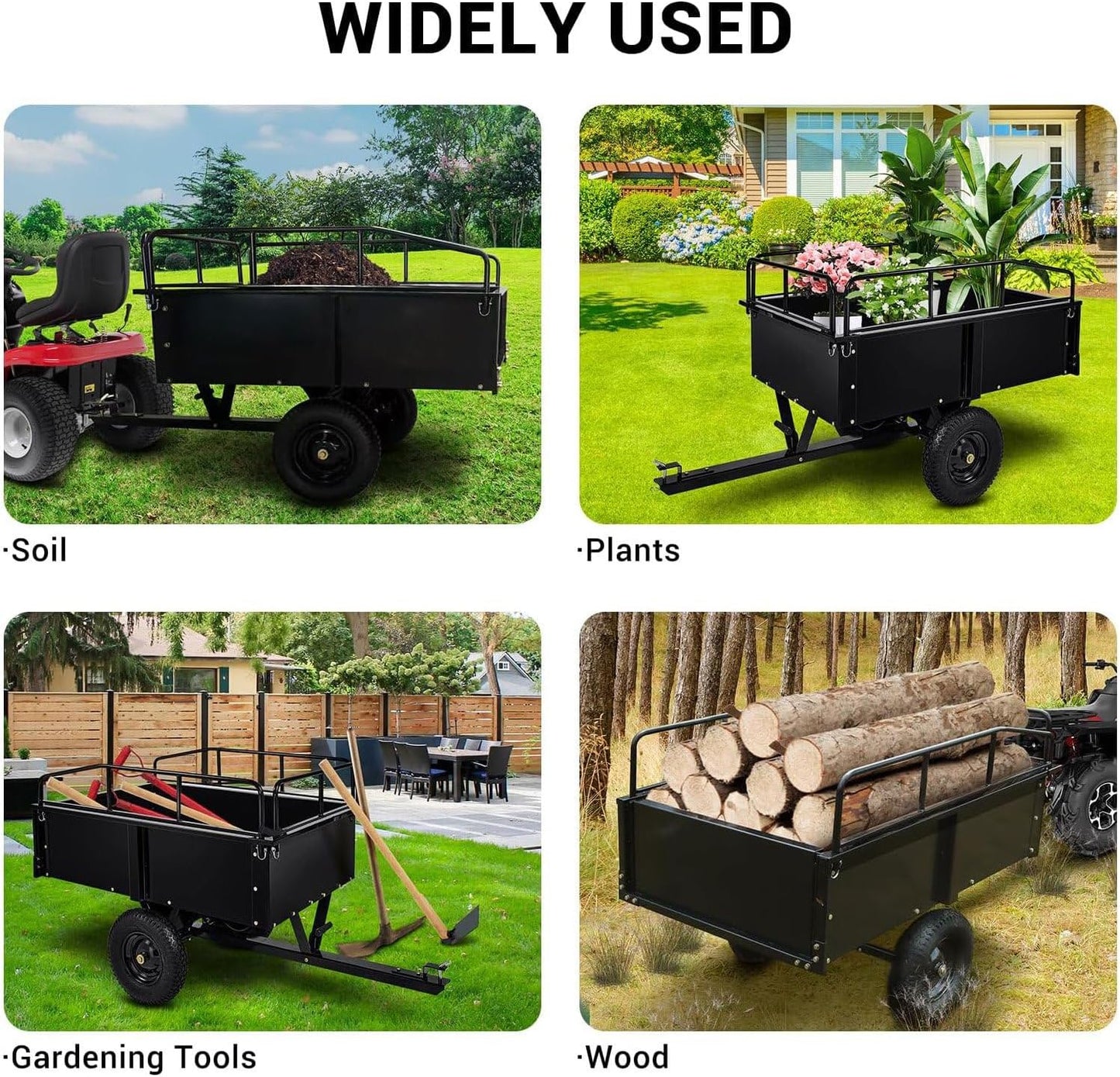 Garvee Garden Utility Trailer, 17 Cu. Ft & 750 LBS Capacity, ATV UTV Hauling Trailer, Tow Behind Steel Dump Cart, Hand Pull or Foot Pedal, Heavy Duty Yard Trailers for Lawn Mower Tractor
