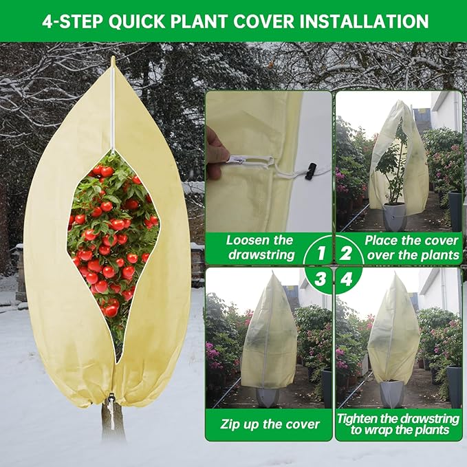 Frost Cloths for Outdoor Plants, 86" X 94" Plant Covers for Winter, 2 Packs Frost Blankets for Outdoor Plants, Frost Cover with Zipper Drawstring | Plant Covers Freeze Protection