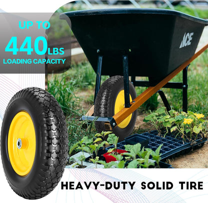 16" 4.80/4.00-8" Flat-Free Solid Wheelbarrow Wheel and Tire, 3"-7"Centered Hub with 5/8"&3/4" Bearings for Wheelbarrows Utility Cart Lawn Dollies