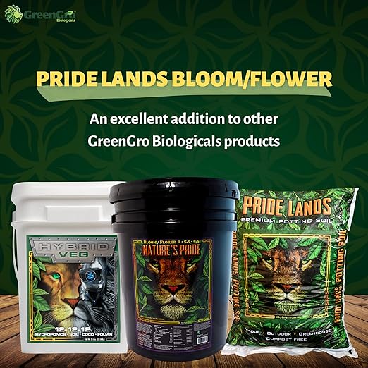 Pride Lands Premium Organic Bloom Fertilizer with NO Fillers, Bigger Buds and Flowers, Brighter Plants with Our Complete Bloom Nutrients, Recharge Soil and Boost Growth with Optimal Blend of NPK, 5 lb