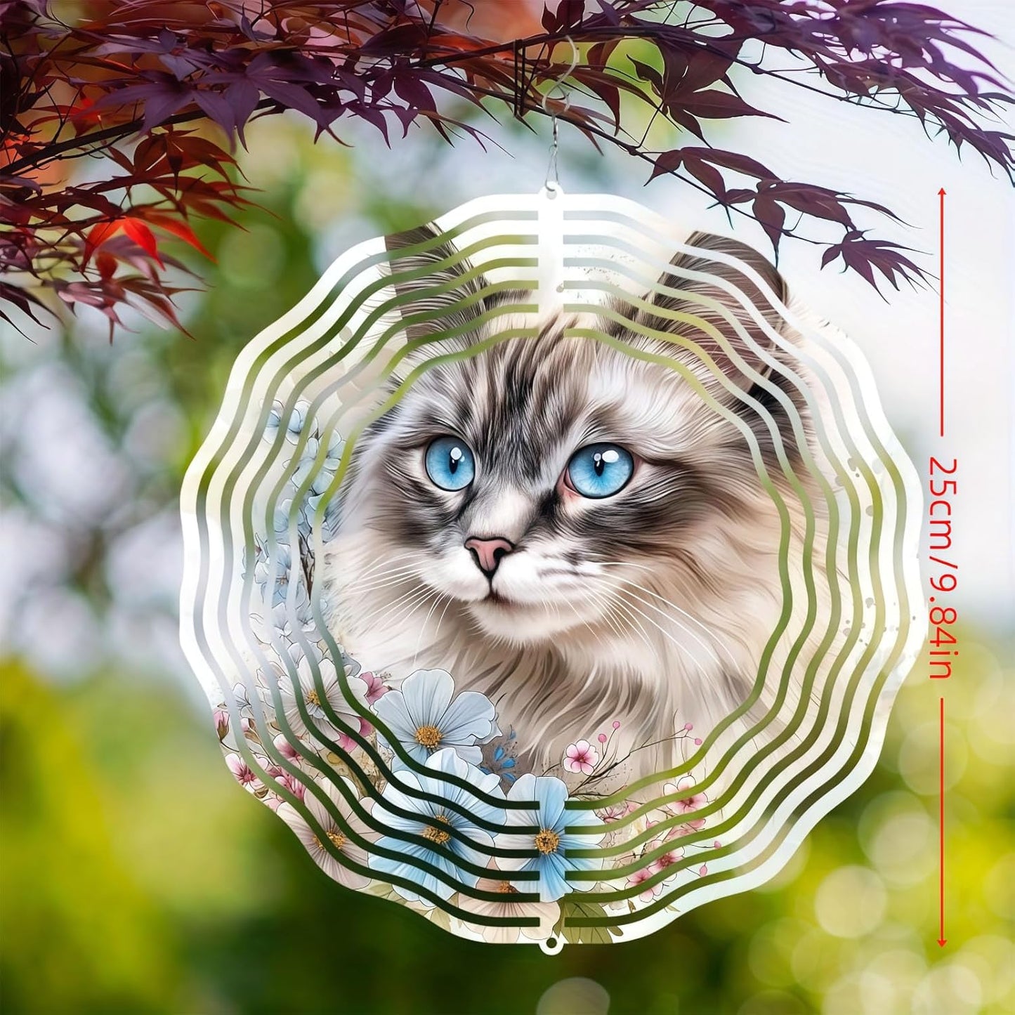 10 Inch Cat Wind Spinner, 3D Stainless Steel Hanging Kinetic Wind Sculpture Gifts for Garden Decor Yard Art Indoor Outdoor Window Porch Front Door Decoration