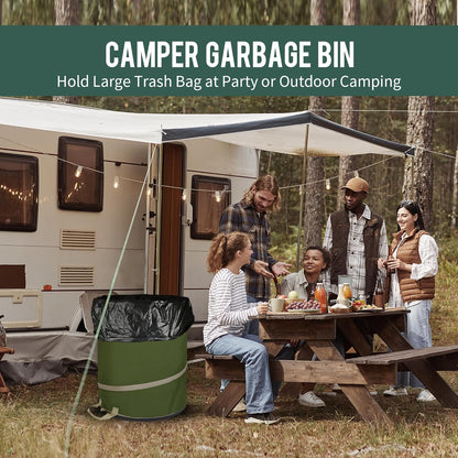 Rachmi 47 Gallon Collapsible Trash Can 2-Pack with Hard Bottom | Extra Large Reusable Yard Leaf Waste Bag Outdoor Pop Up Recycle Bin for Camping, Green