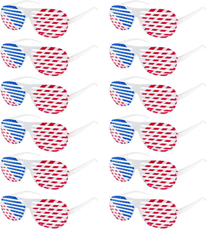 American Flag USA Patriotic Design Plastic Shutter Glasses Shades Sunglasses Eyewear for Party Props, Decoration (12 Pairs)