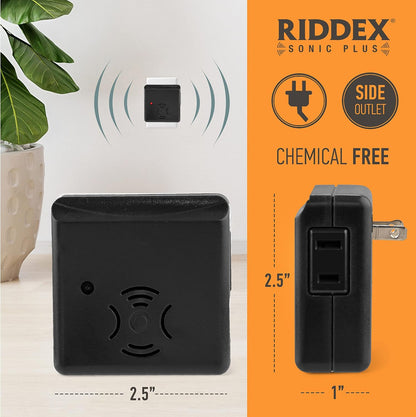 Riddex Sonic Plus Ultrasonic Pest Repeller, Plugs in with extra Outlets Indoor Use - Insect Repellent - Bug Repellents for Home Defense - Protect Against Rodents & Insects, Chemical Free(3 Pack Black)