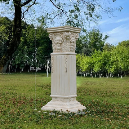 Large 35.5" Vintage Weathered Corinthian Column Pillar with Base Pedestal Magnesium Oxide Ideal for Displaying Statues, Vases, or Planters Decoration for Garden Backyard Patio Office, White