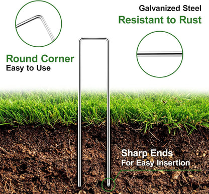 6 Inch Garden Stakes, 50 Pack Landscape Staples Anti-Rust 11 Gauge Galvanized Ground Stakes Pins for Yard Fabric, Lawns, Weed Barriers, Landscape Fabrics, Irrigation Hose