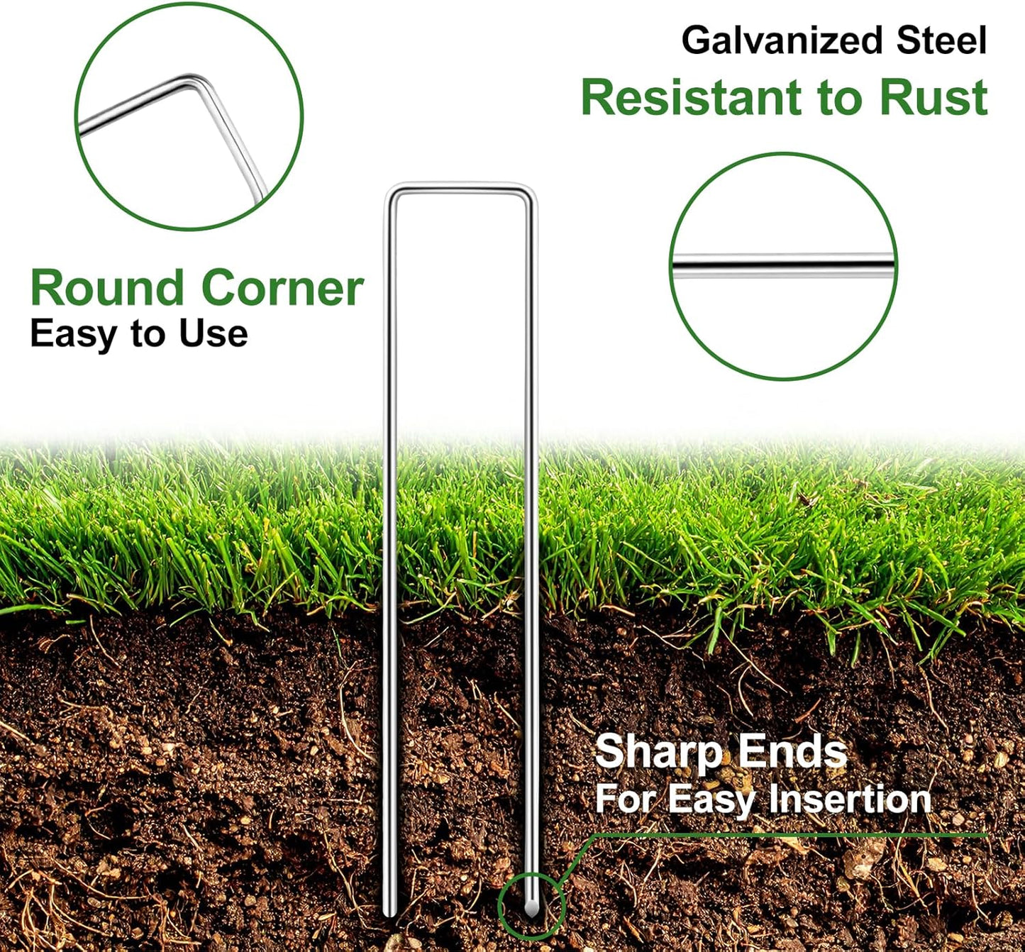 6 Inch Garden Stakes, 25 Pack Landscape Staples Anti-Rust 11 Gauge Galvanized Ground Stakes Pins for Yard Fabric, Lawns, Weed Barriers, Landscape Fabrics, Irrigation Hose