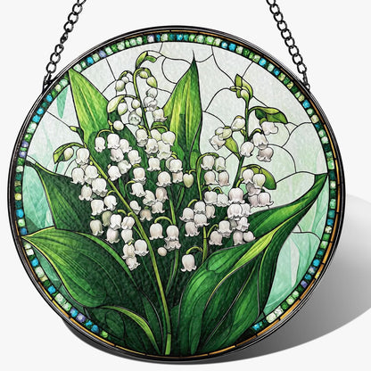 8-Inch Stained Glass Ornament, Stained Glass Window Hanging, Lily of Valley Flower Ornament, Window Hanging Decor Suncatcher | Mother's Day, Christmas, Birthday, Gifts for Mom & Flower Lovers