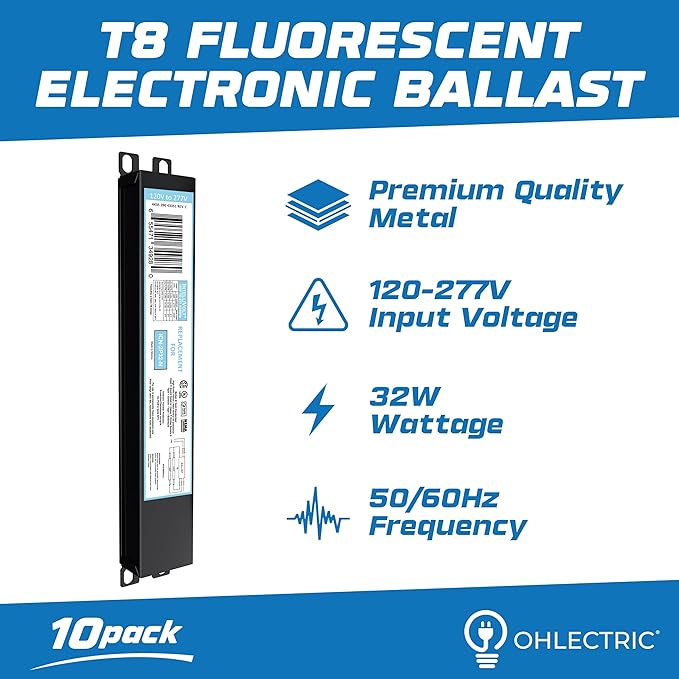 OHLECTRIC 10 Pack - Replacement for ICN2P32-SC 1&2 Lamp - T8 Fluorescent Ballast, Electronic