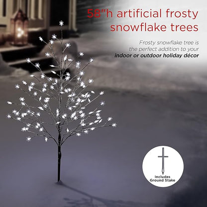 Alpine Corporation 58"H Indoor/Outdoor Frosty Christmas Snowflake Tree with LED Lights , Christmas Decoration