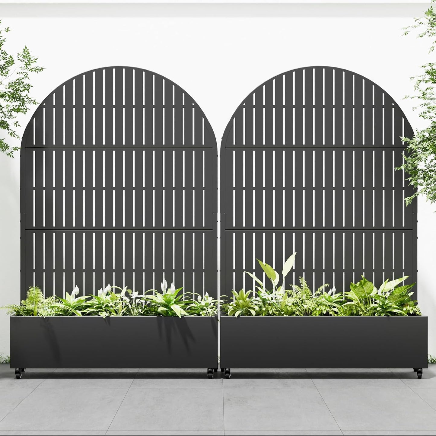 Casaphoria 72"x47" Metal Raised Garden Bed with Trellis(2 Pack), Outdoor Planter Box with Wheels & Drainage Holes for Climbing Plants, Flowers, Elevated Garden Kit, Black-Fence-Arched
