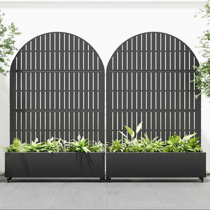 Casaphoria 72"x47" Metal Raised Garden Bed with Trellis(2 Pack), Outdoor Planter Box with Wheels & Drainage Holes for Climbing Plants, Flowers, Elevated Garden Kit, Black-Fence-Arched