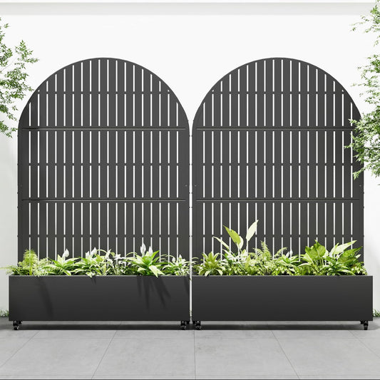 Casaphoria 72"x47" Metal Raised Garden Bed with Trellis(2 Pack), Outdoor Planter Box with Wheels & Drainage Holes for Climbing Plants, Flowers, Elevated Garden Kit, Black-Fence-Arched