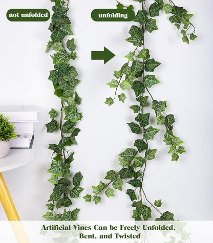 RECUTMS 2Pcs Hanging Ivy Garlands Artificial Vine Leaves Fake Greenery Silk Plants Decor for Wedding Home Wall Party Indoor Outdoor Decoration 74.8inch