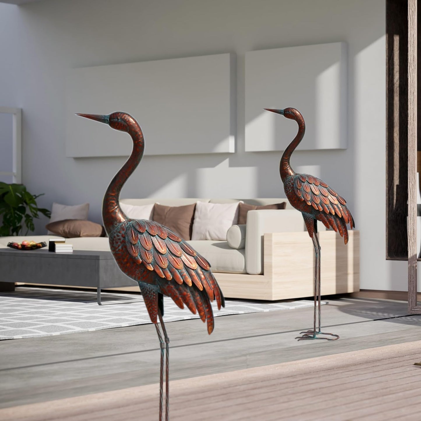 chisheen 2PCS Garden Crane Statues Outdoor Sculptures Metal Yard Art Statue for Garden Decoration Large Size Set of 2
