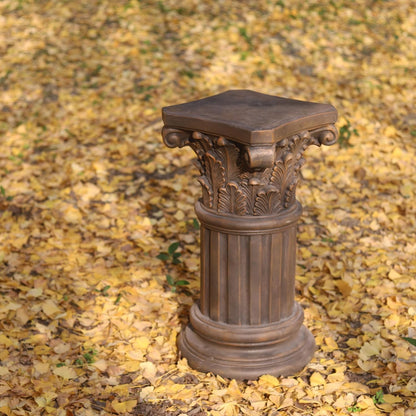 OUTOUR Exquisite Magnesium Oxide Corinthian Greek Column Pillar with Stand Base Pedestal for Indoor Outdoor Garden Pedestals Backyard Courtyard Patio Office Decor23.8’’High,Dark Bronze
