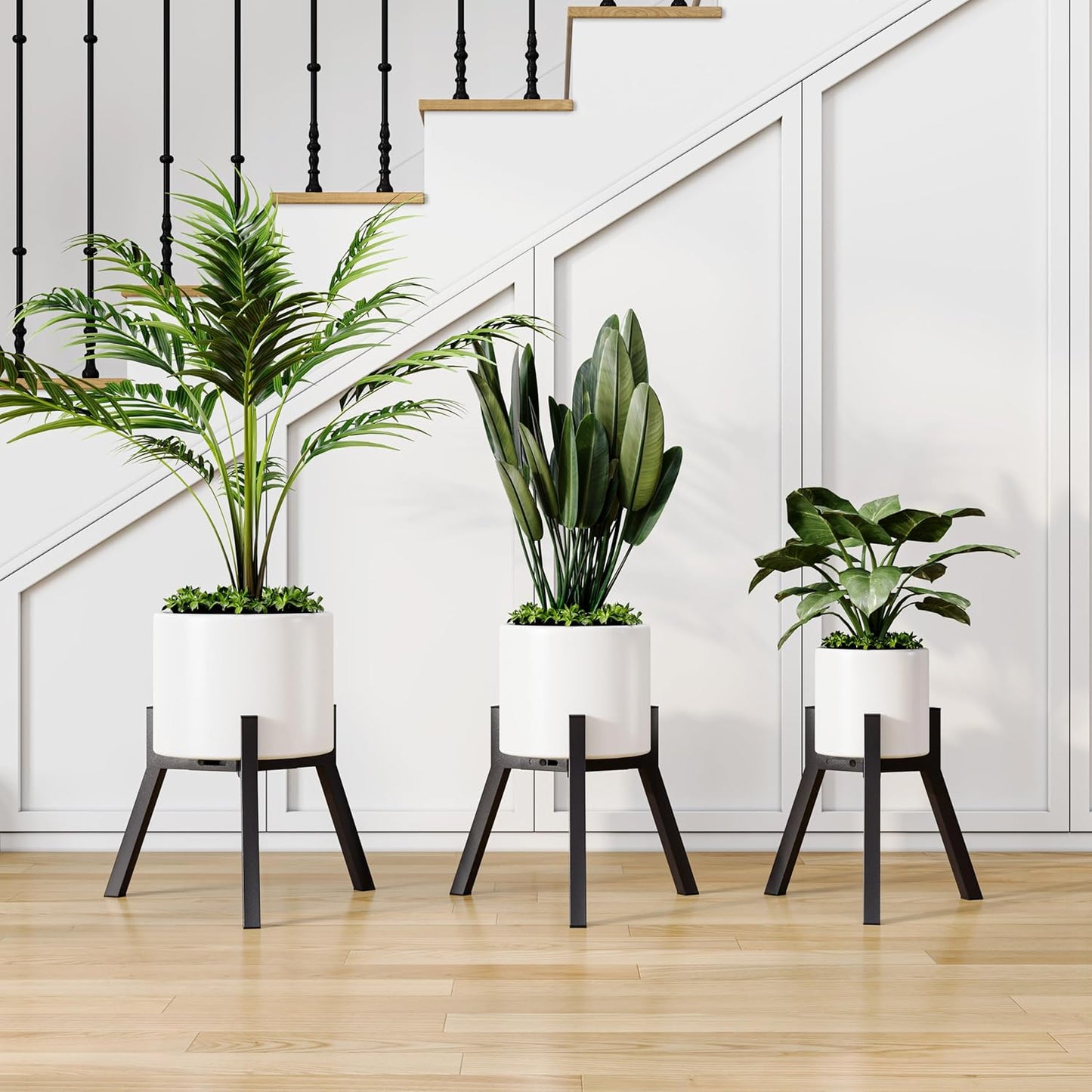 Adjustable Plant Stands Set of 2, Metal Modern Small Plant Holder, Heavy Duty Stable Flower Holder Stand rack for 10-16 Inch Indoor Outdoor Corner Living Room Balcony Office Black PS-007BK-2