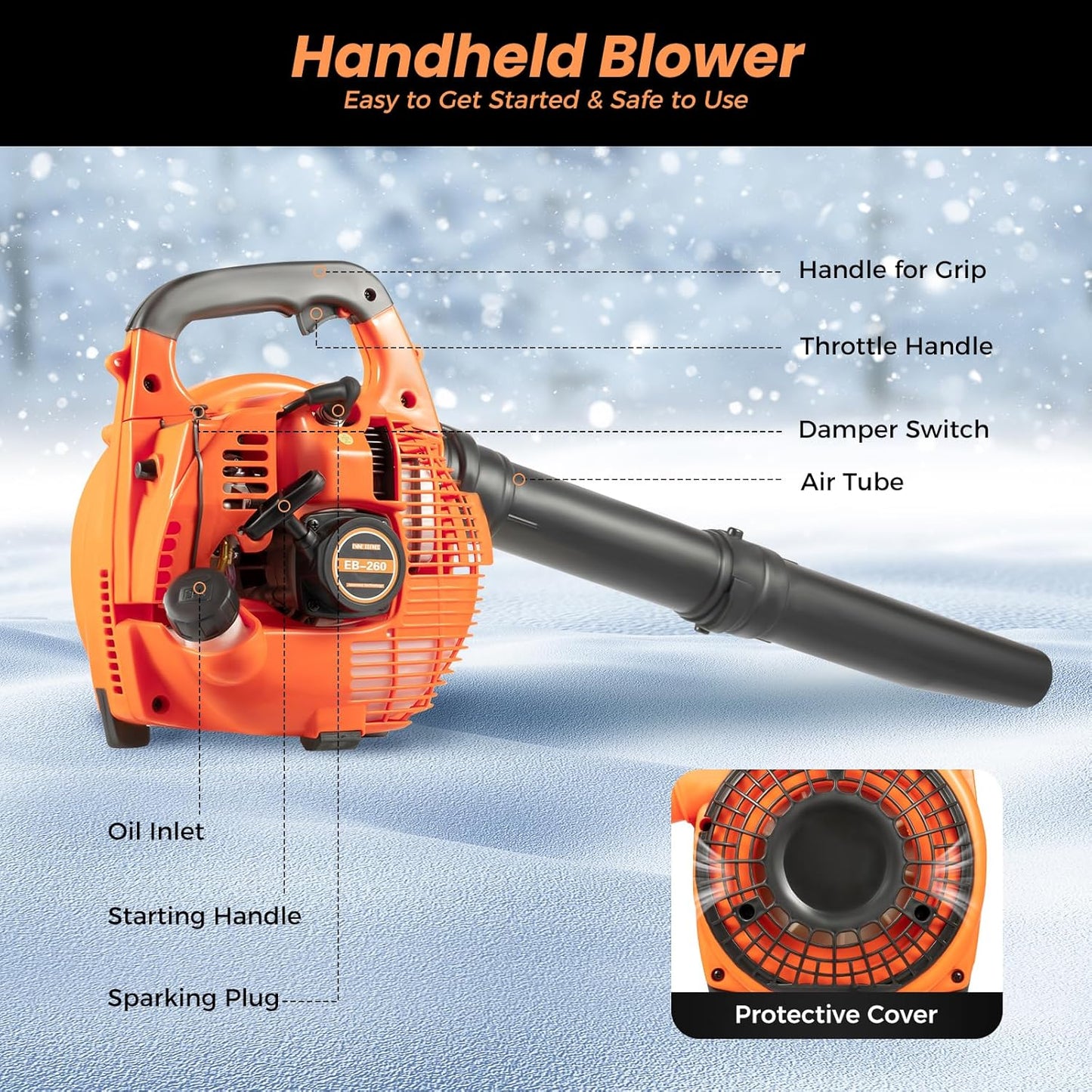 Gas Leaf Blower 25.4cc 2-Cycle Handheld Leaf Blower Gas Powered, Gasoline Blower for Lawn Care Sweeping Fallen Leaves Dust Garbage,4.59ft³/h | US Stock