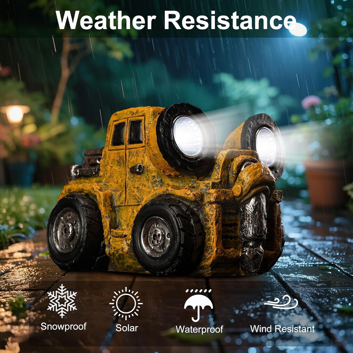 Garden Statue Outdoor Construction Vehicle Decor with Solar Light Decoration for Yard Patio Lawn Vintage Engineering Decor Gifts for Women