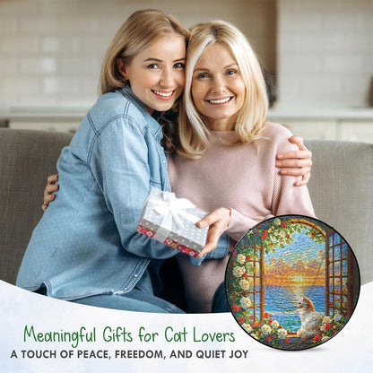 FLAGWIX Christmas Cat Gifts for Women - Stained Glass Window Hanging 8 in - Beach Gifts for Women Mom Grandma, Gift for Cat Lovers, Suncatcher Holiday Christmas Decorations for Home, Coastal Decor