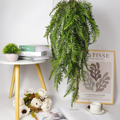 RECUTMS Fake Hanging Plants Artificial Boston Ferns Ivy Vines Leaves Foliage UV Resistant Faux Greenery Plastic Garland for Outdoor Indoor Room Front Porch Wedding 2 Pack(Green)