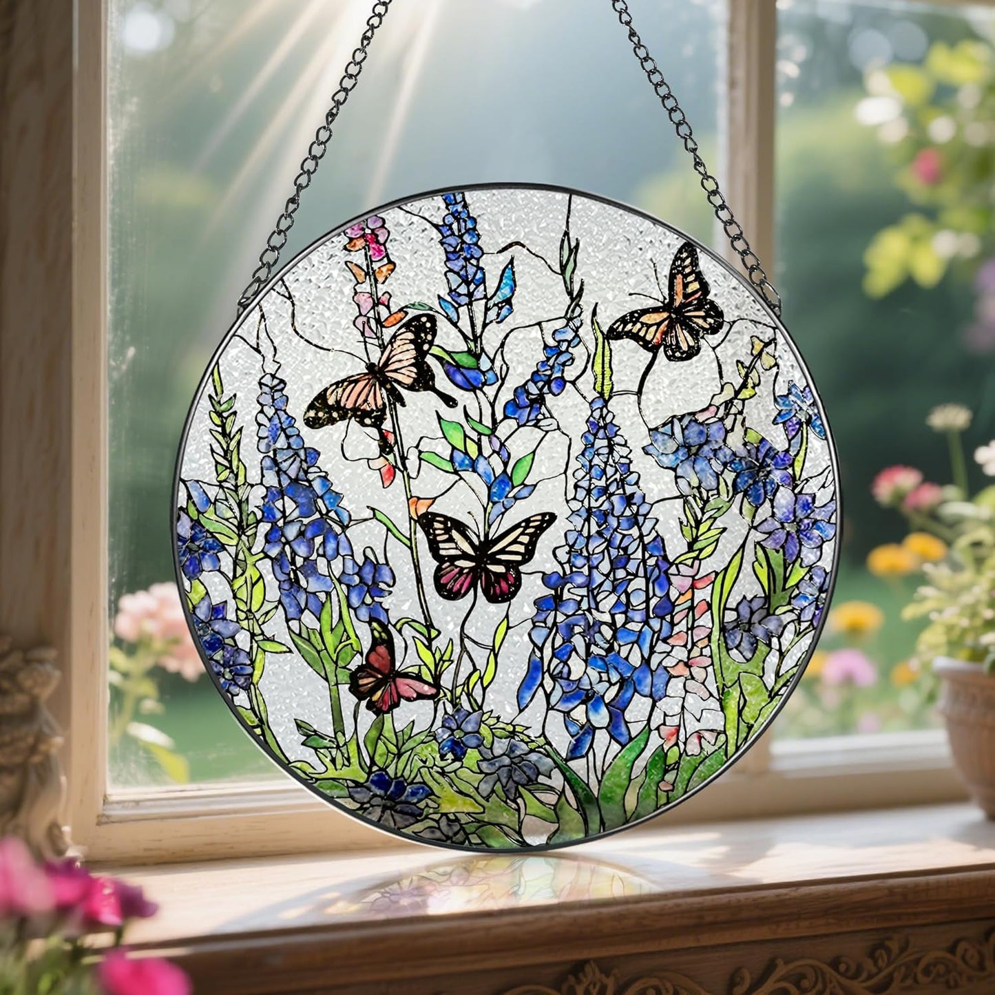 Lavender Monarch Butterfly Stained Glass Suncatcher, 8 Inch Windows Hanging Art, Stained Glass Windows Hanging, Plant Lover Gifts for Women, Gifts for Butterfly Lovers, Idea Gift, Gift Exchange