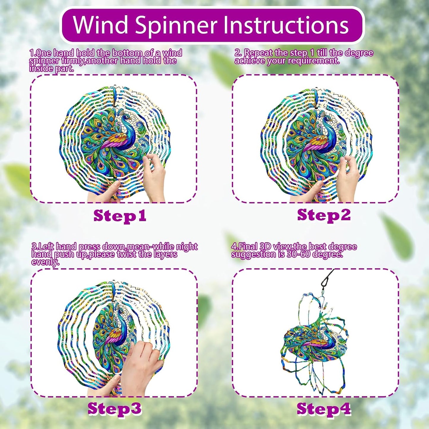 Peacock Wind Spinner 3D Stainless Steel Kinetic Sculpture Metal Art Christmas 10 Inch Colorful Hanging Decoration for Garden, Patio, Yard, and Indoor/Outdoor Spaces