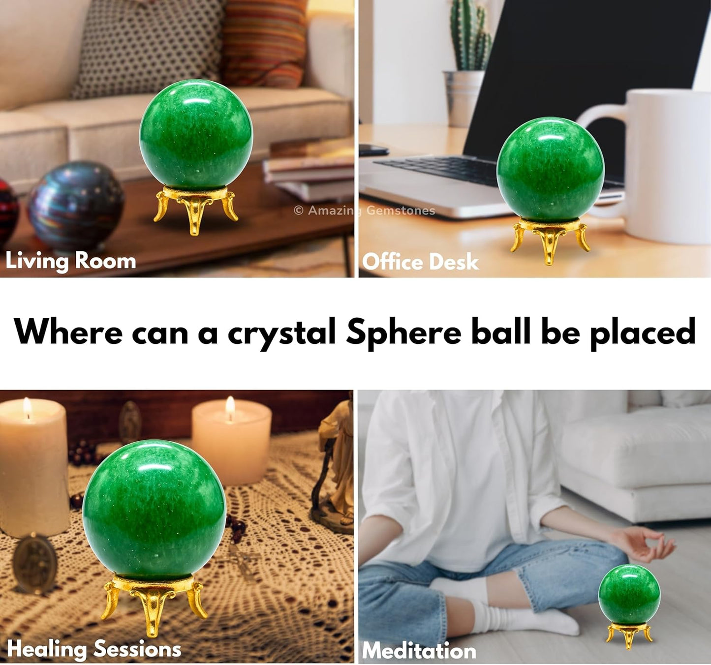 Amazing Gemstone Green Strawberry Quartz Crystal Ball with Stand - 2 Inches Crystal Sphere Meditation Balls for Witchcraft and Decorative Balls