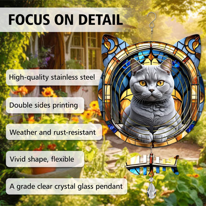 British Shorthair Cat Wind Spinner, British Shorthair Cat Wind Spinner Hanging for Yard and Garden