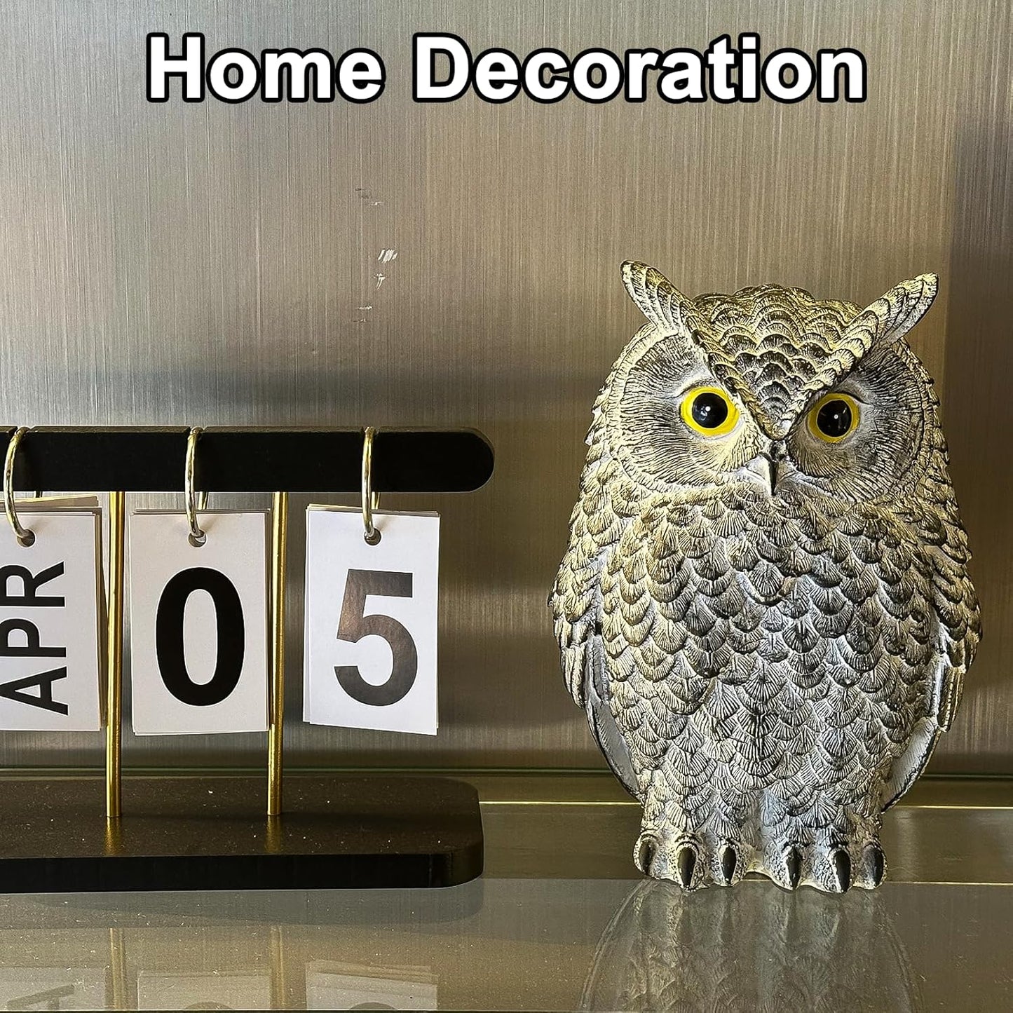 Realistic Owl Statue for Indoor & Outdoor Decoration, Effective Birds Deterrent for Garden, Patio, Yard, and Fake Owl Home Decor, Suitable for Outside Decor (Gray)