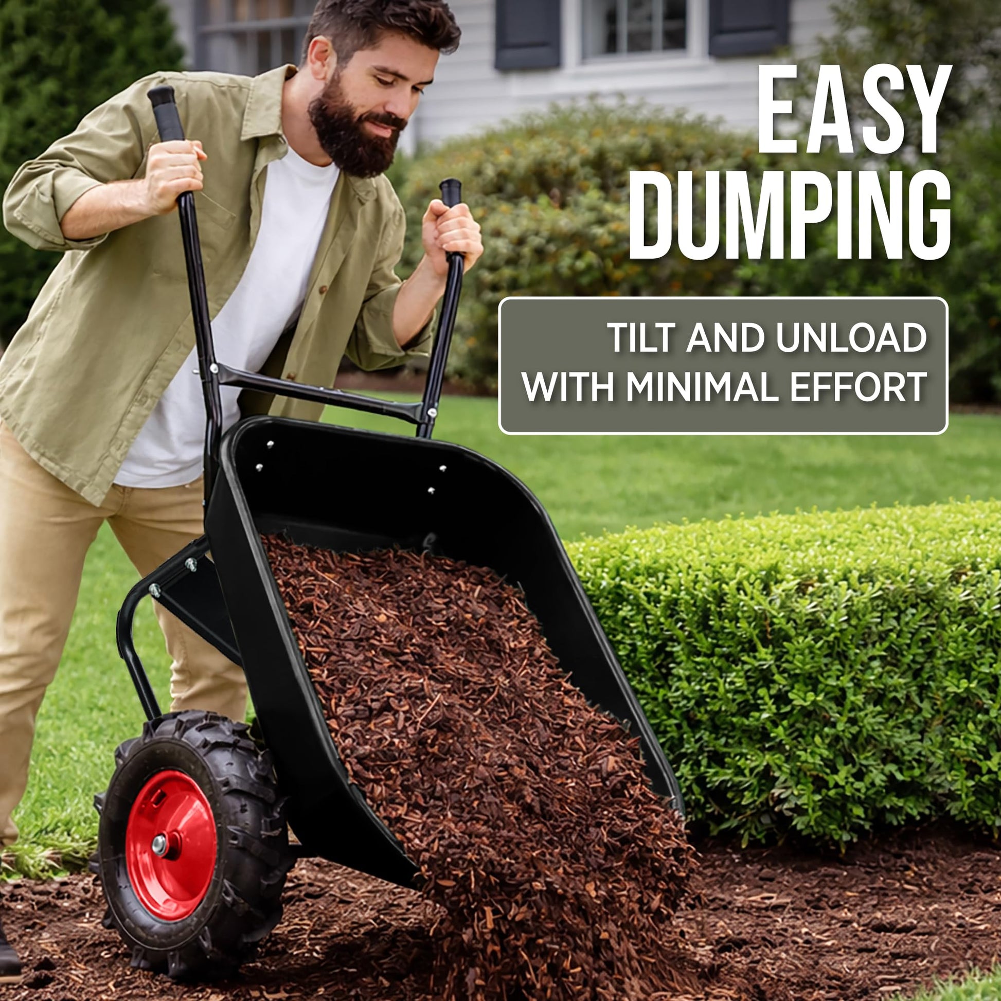 Best Choice Products Dual-Wheel Wheelbarrow Garden Cart - 500 lb Capacity, Extra-Large Wheels