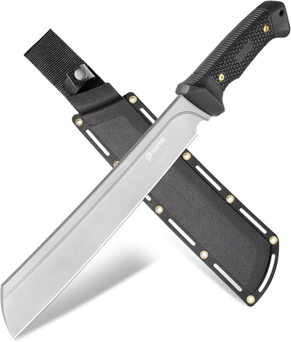 NedFoss 16" Survival Machete with Sheath, D2 Steel 0.22" Thick Full Tang Blade Machete Knife with Flat Grinding, Machete for Cutting Trees, for Yard Work, Clearing Brush with TPE Handle