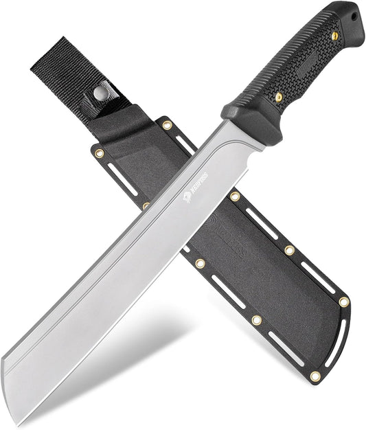 NedFoss 16" Survival Machete with Sheath, D2 Steel 0.22" Thick Full Tang Blade Machete Knife with Flat Grinding, Machete for Cutting Trees, for Yard Work, Clearing Brush with TPE Handle