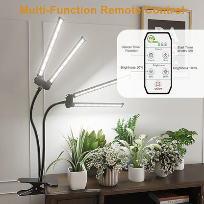 Juhefa LED Grow Light,Super Bright 6000K White Full Spectrum Clip Plant Growing Lamp with Rotatable Dual Head for Indoor Desk Plants,Dimmable & Timer 4/8/12H,High Power Output for Faster Growth,2-Head