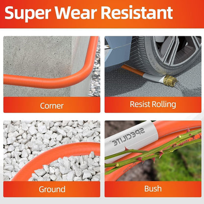 SPECILITE Garden Water Hose 15 ft x 5/8 in, Heavy Duty Leader Pipe Extension, Flexible, Lightweight Kink-less,Hybrid Rubber, with 3/4" Brass Fittings, Orange