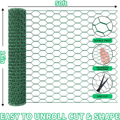 16in x 10ft Chicken Wire for Floral Arrangements, Green Chicken Wire, Hexagonal Galvanized Wire Mesh for Poultry Barrier, Flower Arrangement, Crafts and Garden