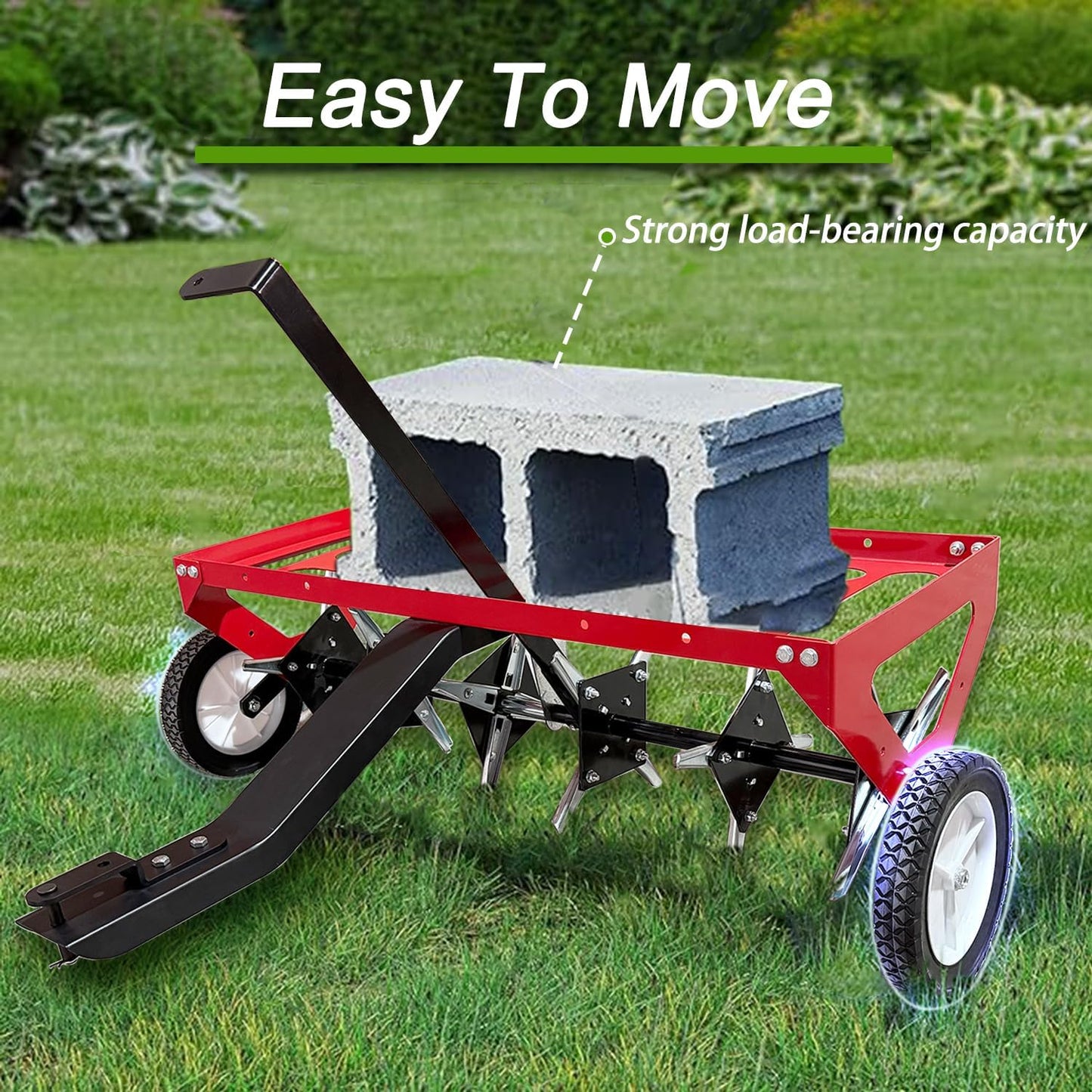 kerlista Tow Behind Lawn Plug Aerator and Heavy Duty Lawn Aerator for Tractors Ride-On Mowers and ATVs and Durable Steel Construction 40-Inch Working Width 3-Inch Spike Depth-Red