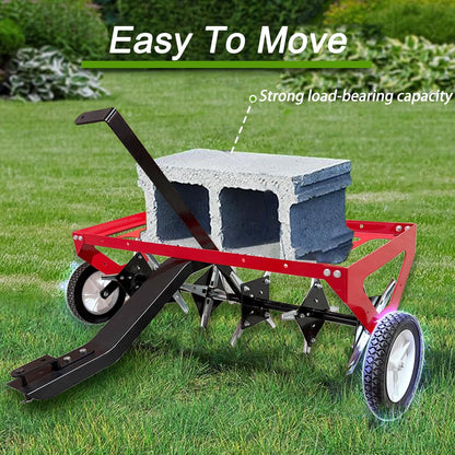 kerlista Tow Behind Lawn Plug Aerator and Heavy Duty Lawn Aerator for Tractors Ride-On Mowers and ATVs and Durable Steel Construction 40-Inch Working Width 3-Inch Spike Depth-Red