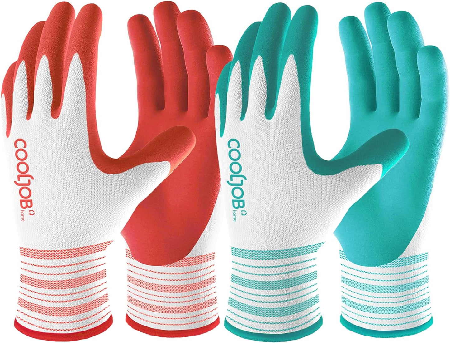 COOLJOB 2 Pairs Gardening Gloves for Women Ladies, Breathable Rubber Coated for Yard Garden, Outdoor Indoor Protective Work with Grip, Medium Size, Red & Green