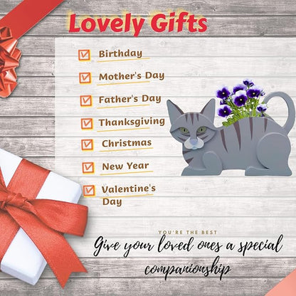 Blue Cat Planter Plant Pots,Cute Garden Cat Flower Planter,Cat Planters Birthday Gifts for Women,Office,Indoor/Outdoor Decor（12.5 * 5.6 * 7.8in）
