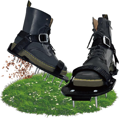 Lawn Aerator Shoes, Upgrade Heavy Duty Spike Shoes Lawn Aerating with Hook&Loop Straps, Free-Installation yard aerator spike , One-Size-Fits-All Soil Aerator lawnTool for Yard Patio Lawn Garden(Black)
