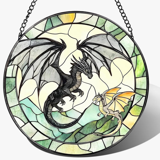 Stained Glass Window Hanging, Pauyadu 8 Inch Dragon Suncatcher Ornament, Stained Glass Suncatcher