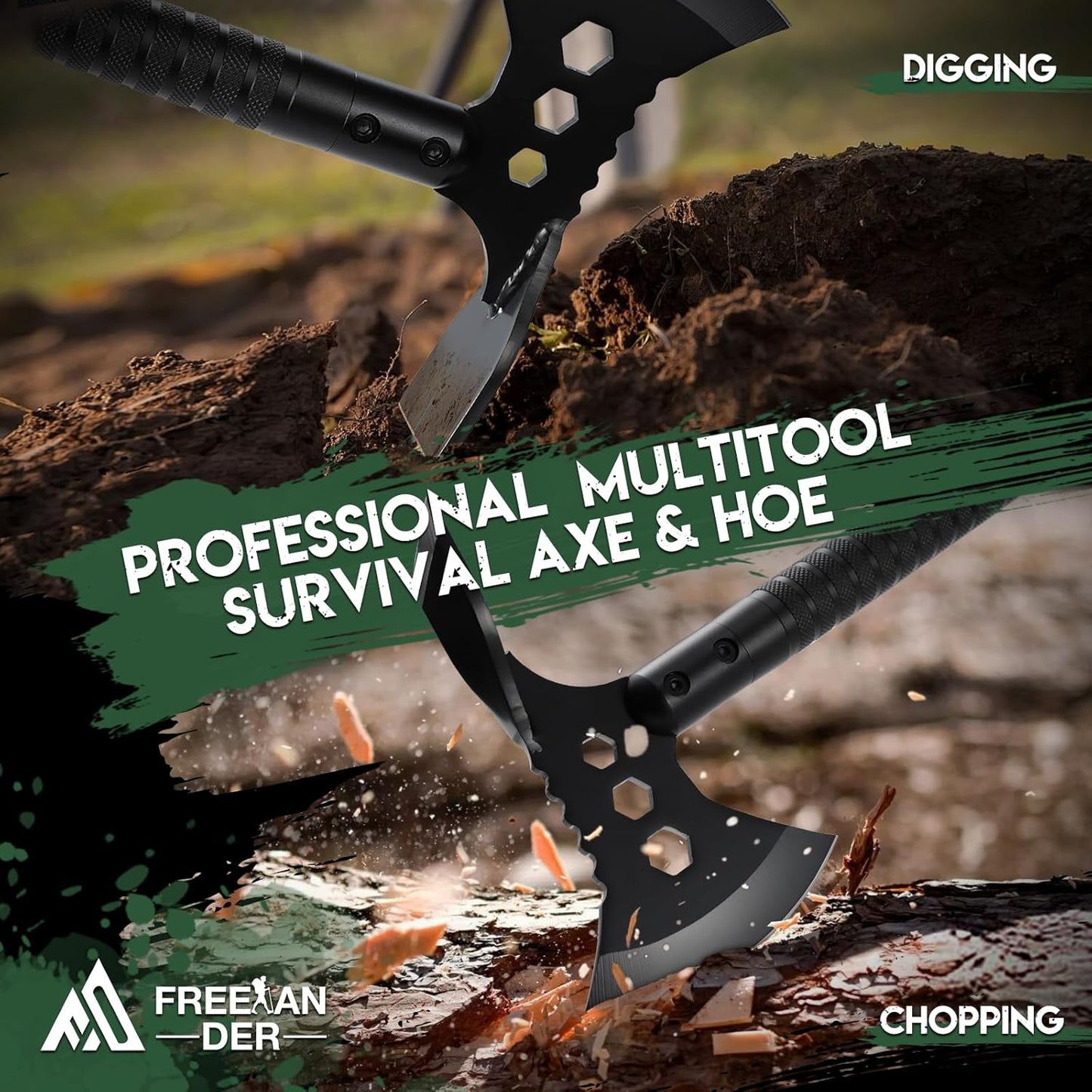 Freelander Tactical Axe 2 Pack, Sharp Tomahawk with Sheath, Portable Tomahawk with Clip and Bottle Opener, Durable Survival Hatchet for Emergency, Hiking and Camping (Multi-Functional Camping Axe)