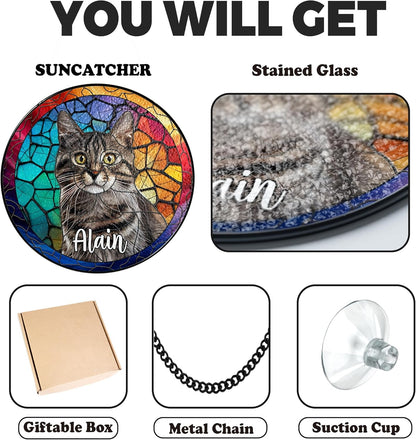 Personalized Pet Stained Glass Suncatcher Custom Name Pet Photo Ornament Window Hanging Home Decor Sympathy Gift for Loss of Pet Dog Cat Memorial Keepsake Remembrance Gift for Dog Lovers