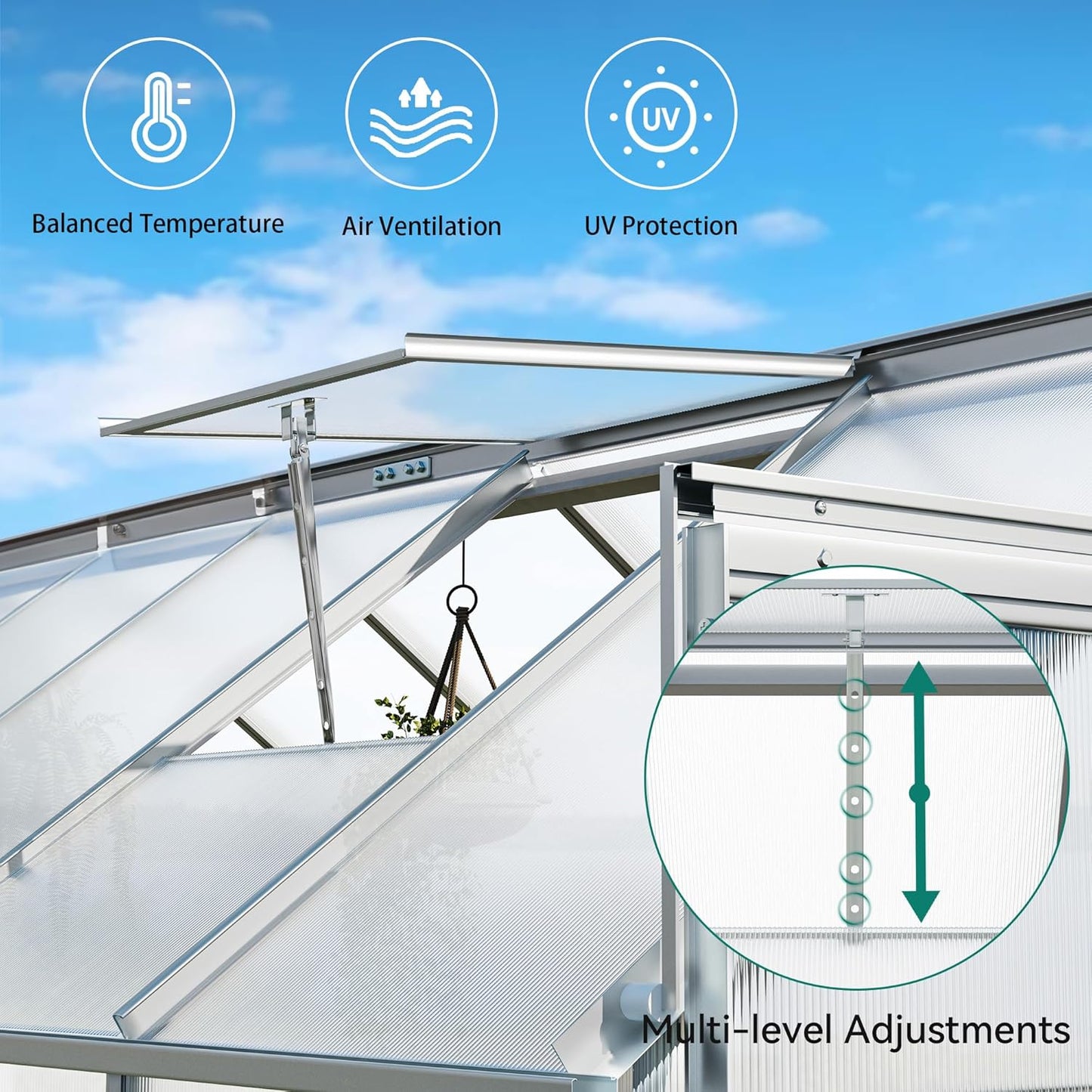 YITAHOME 12x8FT Polycarbonate Greenhouse Large Heavy Duty Green Houses Outdoor Aluminum Greenhouses with Sliding Doors Vent Window Walk-in Greenhouse for Garden Backyard, Silver