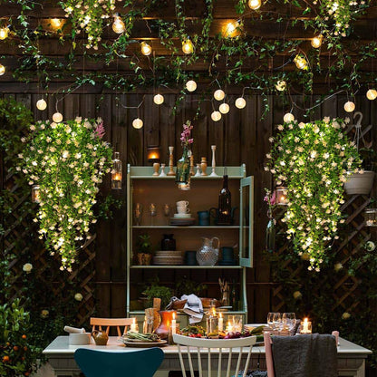RECUTMS 3 Pcs Hanging Fake Plants Fake Vines Artificial Plants Large Faux Hanging Plant with 30 LED String Light, Artificial Greenery Wall Indoor Outdoor(White)