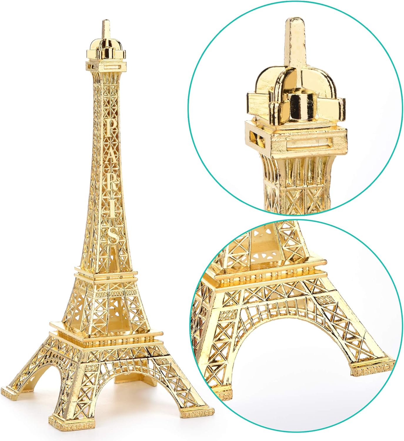 ESHATO Gold Metal Eiffel Tower Statue, 10inch Decorative Figurine Replica Stand Holder for Cake Topper Table Decor Gift Party Home Decoration